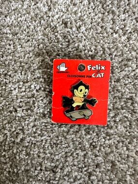 Vintage 1989 Felix the Cat Skateboard Cloisonne Push Pin Applause Retro Cartoon